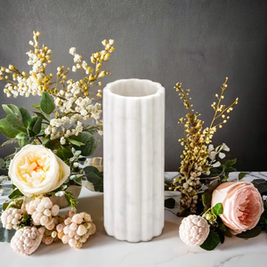 Vase à fleurs en marbre blanc, artisanal, en pierre naturelle, design cannelé moderne, décoration de mariage et de maison pour salon et bureau, qualité supérieure - Product Image 4