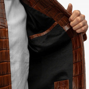 Veste en cuir d'hiver de qualité supérieure, coupe ajustée, col montant, services OEM disponibles, vestes en cuir d'hiver - Product Image 5