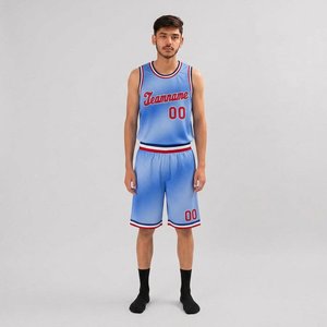 Ensemble de maillots de basket personnalisés bleus en mesh sans manches avec nom d'équipe 00, impression sublimée, vêtements de sport respirants pour hommes - Product Image 1