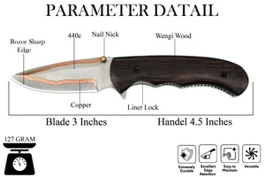 Navaja de bolsillo plegable con bloqueo Liner Lock de acero de Damasco, hecha a mano, EDC, mango de madera de grado industrial, venta al por mayor, directo de fábrica, personalizada - Product Image 6