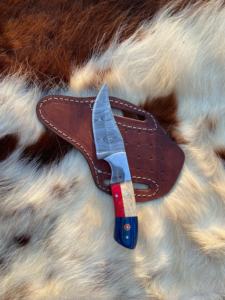 Couteau de chasse à lame fixe en acier de Damas, manche personnalisé, couteau de survie de poche pour l'extérieur, cadeau pour la Fête Nationale - Product Image 3