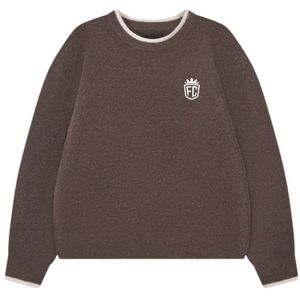 Pull en maille marron à col rond avec bordure contrastée, doux, confortable, ajusté, léger, pour un usage décontracté - Product Image 1