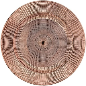 Plato de cobre texturizado de diseño vintage con patrón geométrico, plato decorativo para la cena, ofrece personalización. - Product Image 1