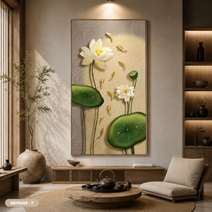 Pintura de seda de flor de loto de la marca HALO, de primera calidad, pintada a mano en Vietnam, arte decorativo para pared, hecho en Vietnam. - Product Image 5
