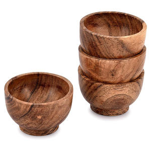 Ensemble de 4 bols en bois de haute qualité Ensemble de bols en bois d'acacia Ustensiles de cuisine Table à manger Affichage de fruits Usage personnel Prix bas - Product Image 1