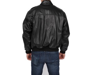 Chaqueta Bomber de Cuero Genuino Negro para Hombre, Cuello Camisero, Cierre de Cremallera, Estilo Motero, Corte Regular, para Otoño - Product Image 3