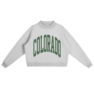 Sweat-shirt oversize pour femme, style universitaire, avec motif graphique 'COLORADO', col rond, en polaire, couleur crème vintage et écru - Product Image 4