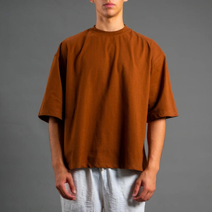T-shirt basique noir en polyester tricoté pour homme, 220 grammes, col surdimensionné, manches courtes, coupe ample, style streetwear décontracté, anti-rétrécissement - Product Image 3