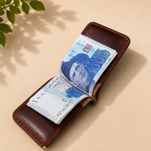 Clip para Billetes de Cuero 100% Puro, Color Marrón Claro, Minimalista, Delgado, Tarjetero para Hombre - Product Image 1