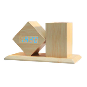 Multi-function Table Desk Wooden Pen Holder with Digital <b>LED</b> Alarm <b>Clock</b> - Product Image 4