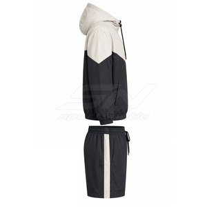 Stylish <b>Men</b> Hooded Windbreaker Set <b>Zip</b> Front Jacket And Matching <b>Shorts</b> For Running Training Gym Outdoor Fitness Casual Wear - Product Image 5