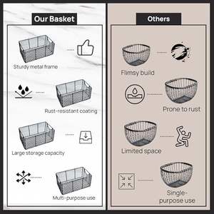Panier de rangement métallique empilable avec design géométrique vintage, organisateur en fil métallique durable et écologique pour usage domestique polyvalent - Product Image 5