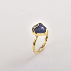 Anillo Minimalista de Plata 925 con Zafiro Azul y Baño de Oro de 18K, Joyería Decorativa, Accesorios de Moda para Mujer - Product Image 2