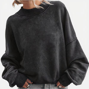 Sudadera Shewin Vintage con Lavado Enzimático para Mujer, Nueva Colección, 100% Poliéster, Estilo Casual Otoñal, Hombros Caídos, Corte Holgado - Product Image 2