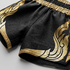 Shorts d'entraînement de boxe thaïlandaise en satin extensible personnalisés Premium Black Gold Dragon pour adultes unisexes, vêtements d'arts martiaux mixtes - Product Image 5