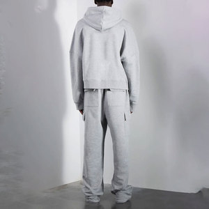 Survêtement à capuche pour hommes grande taille, gris uni, décontracté, sweat-shirt long avec poches latérales, taille élastique, coupe ample, vêtements d'automne - Product Image 2