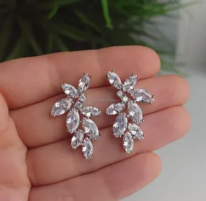Elegant Marquise Cut Diamond Drop <b>Earrings</b> in White <b>Gold</b>, Luxury <b>Dangle</b> Bridal Jewelry for Women, Statement Wedding Party Gift - Product Image 2