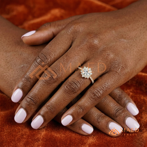 Yellow Gold Round Cut Sunburst Solitaire – Luxury Pavé <b>Statement</b> <b>Ring</b> The "Heirloom" Sunburst Halo – Yellow Gold Finish Radiant - Product Image 4