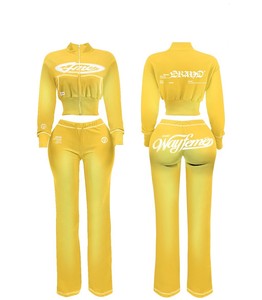 TAHAD 2026 Custom Logo Women's Two Piece Tracksuit Set Clothing Tracksuit Slim Fit Cropped Cotton <b>Zipper</b> <b>Jacket</b> and Pants Set - Product Image 1