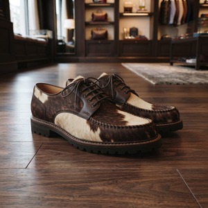 Chaussures habillées pour hommes en cuir véritable à imprimé vache, bout rond, à lacets, toutes saisons, semelle extérieure en caoutchouc, semelle intermédiaire en PU - Product Image 5