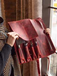 Étui à couteaux en cuir pliable pour chef, idéal pour les voyages, excellent sac de rangement pour outils de cuisine LKR-0291 - Product Image 6