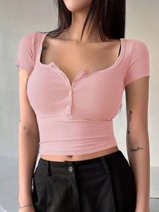 Crop top pour femme, décontracté, à porter au quotidien, doux, extensible, tendance, style streetwear, t-shirt court - Product Image 1