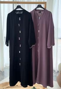 Elegant Black Solid Embroidered <b>Abaya</b> Neck Long Sleeve MAXI Modest Dress Women Polyester Breathable Middle East Style Prayer - Product Image 5