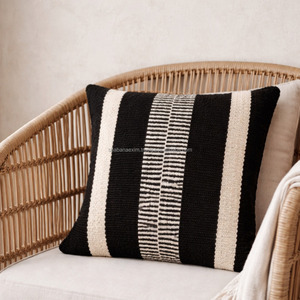 Diamond Pattern Woven Cushion <b>Cover</b> <b>for</b> Home Lavish Look Eco-friendly Handwoven Black Soft Cotton Pillowshams - Product Image 4