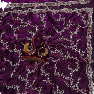 ส่าหรีผ้าไหมสำหรับปาร์ตี้ของผู้หญิงผ้านุ่มปักลายลำดับ - Product Image 1