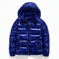Veste matelassée à capuche bleue pour homme, coupe-vent, décontractée, hiver, rembourrage polyester, fermeture éclair, coupe classique, couleur unie, devant uni