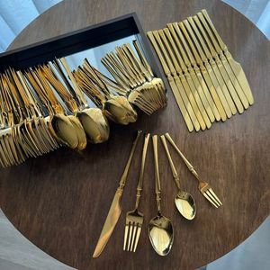 Ensemble de couverts modernes en acier inoxydable doré brillant, 4 pièces, couteau, fourchette, cuillère à dîner, cuillère à thé - Product Image 4