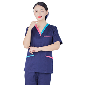 Uniformes Médicos para Mujer 2026, Blusa Azul Marino con Ribete Rosa y Azul, Cuello en V, Manga Corta, para Uso Hospitalario - Product Image 4