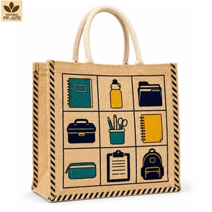 Custom Printed Natural Jute Tote Bag 28x23x10cm PP Laminated Promotional Shopping Corporate <b>Gift</b> Bag Wholesale OEM ODM Supplier - Product Image 1