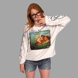 Custom Boxy Fit Cropped Long Sleeve <b>Vintage</b> <b>T</b> <b>Shirt</b> for Women <b>Vintage</b> Print Raw Hem Streetwear Cotton Casual Fashion Tee OEM - Product Image 5