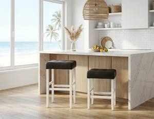 Ensemble de 2 tabourets de bar et de comptoir en cuir PU, ensemble de tabourets capitonnés en cuir PU, ensemble de tabourets rembourrés en PU avec structure en bois massif, hauteur bar et comptoir - Product Image 6