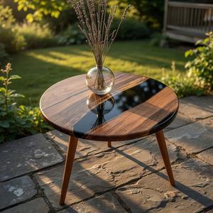 Mesa de centro redonda de madera epoxi, diseño moderno de mediados de siglo, muebles duraderos para exteriores, mesa de centro epoxi para sala de estar - Product Image 1