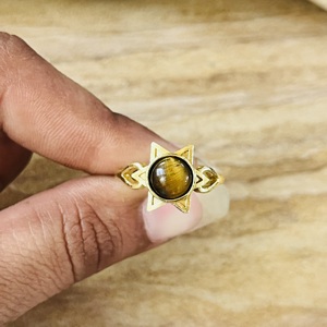 Bague en laiton en forme d'étoile, plaquée or, avec œil de tigre, style céleste, délicate et tendance, faite à la main, vente en gros pour femmes - Product Image 6