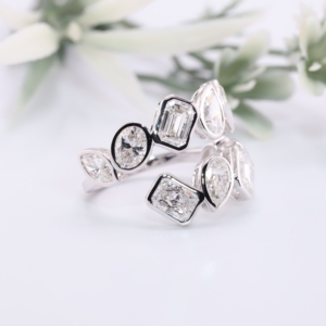 Bezel Set Mixed Shape Lab Grown Diamond <b>Open</b> <b>Ring</b> White Gold Emerald Marquise Oval Pear Radiant Bypass Cuff <b>Ring</b> Fine Jewely - Product Image 4