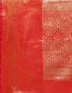 KV <b>Red</b> Brocade Heavy Zari Woven <b>Saree</b> With Unstitched Blouse - Product Image 2