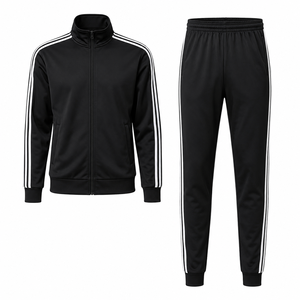 Conjunto Deportivo Unisex Negro Personalizado para Hombre, con Cremallera Completa, Estilo Deportivo, para Otoño, Transpirable, Ligero, de Color Sólido - Product Image 1