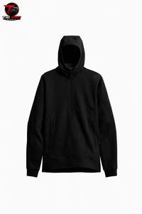 Sudadera con capucha unisex de poliéster de caparazón suave, gruesa, con cremallera de un cuarto, para caza, con capucha ajustada y doble cremallera lateral, color negro liso o camuflaje, para exteriores. - Product Image 1