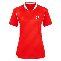 Jersey Rugby Wanita Merah Bermotif Sublimasi Lengan Pendek Atasan Olahraga Pakaian Tim Seragam Atletik Kaos Latihan Kompetisi Luar Ruangan