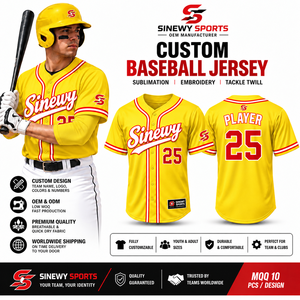 Maillot de baseball Sinewy Sport pour homme, jaune, rouge, blanc, numéro 25, manches courtes, respirant, polyester, coupe régulière, toutes saisons - Product Image 6