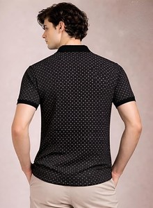 Men's Black Plain <b>Short</b> Sleeve for Shirt Regular Fit Casual Knitted Design Front Yarn Dyed Heavyweight Streetwear - Product Image 3