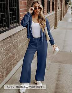 Conjuntos de 2 piezas para mujer, sudadera con capucha de lana para invierno, chándal con cremallera, sudadera larga - Product Image 2