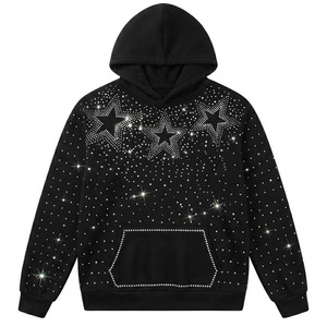 Sudadera con Capucha Personalizada con Estrellas de Diamantes de Imitación para Hombre, Negra, con Gráficos de Cristales en Toda la Superficie, Sudadera de Forro Polar Grueso, Estilo Y2K, Ropa Urbana - Product Image 1