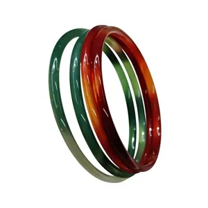 Handmade Resin Bangle <b>Bracelet</b> Round Green <b>Red</b> Color Circular Shape Art Jewelry Craft Collectible by Handmade Collection - Product Image 1