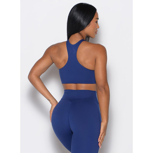 Wholesale Eco-Friendly Quick Dry Plus Size Royal Indigo Cross Halter <b>Bra</b> 4-Way Supportive <b>Stretch</b> Lace Front Keyhole Neckline - Product Image 6