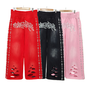 Custom Plain French Terry Sweat Pants For Women Rhinestone New Fresh Casual Fashionable Elastic 100%Knit Sweat Pant - Product Image 1