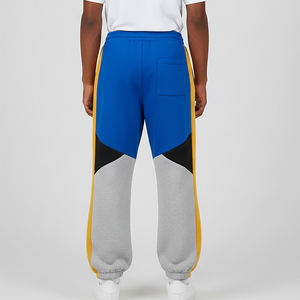 Pantalon de survêtement pour homme en molleton 100% coton respirant, avec empiècements color block, coupe décontractée streetwear, bas de pantalon côtelé, effet délavé, haute qualité - Product Image 2